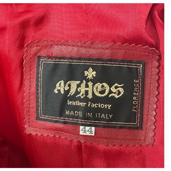 Athos Italian Red Leather Jacket Women Size 44, US Size 8 - Picture 9 of 9